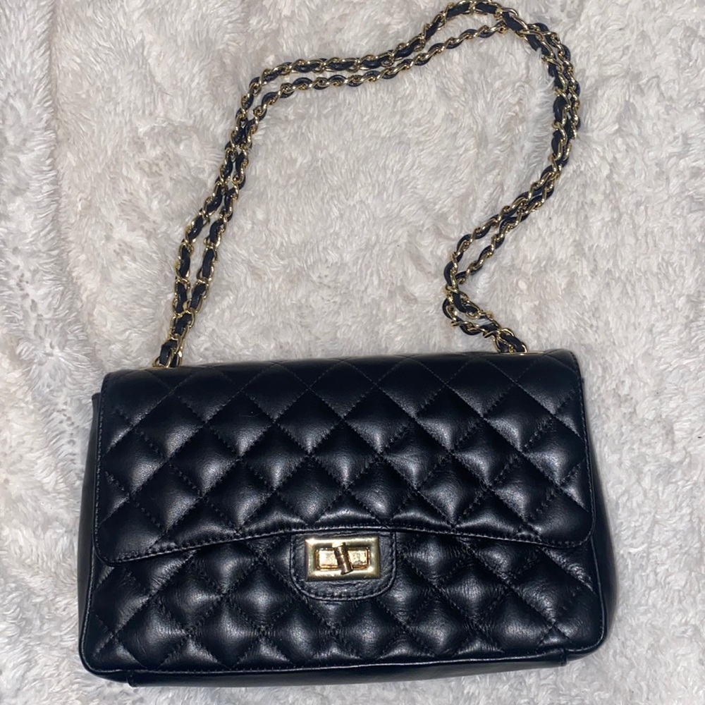 Black leather handbag made in Italy